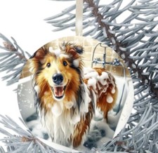 Rough Collie Dog Hanging Bauble Gift Present Decoration Christmas 