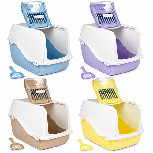 Hooded cat litter tray - litter, w/