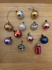 Vintage 1950s Small Glass Christmas Baubles Concave Painted