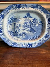 Masons Antique Carving Platter In Mid Blue Willow Or 2 Man Pattern