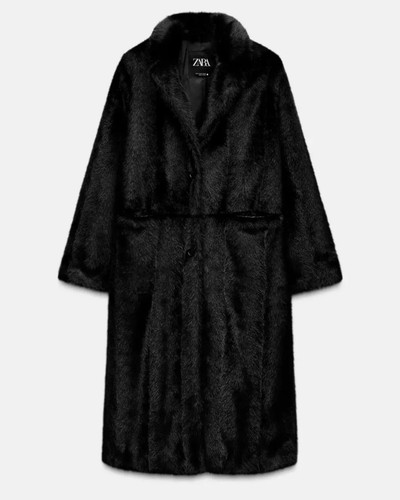 Zara black long faux fur - long,