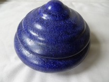 Lidded jar, bonbonniere, ceramic, deep blue glaze, signed FR on bottom
