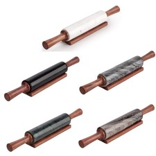 Premium Large Marble Rolling Pin with Acacia Wood Stand For Baking Pastry