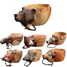 Hand Carved Rubber Wooden Mug Animals Head Image Cup Wooden Mug Animal Shape Cup