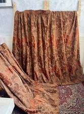 DUNELM Burnt Sienna Floral Brocade Lined Blackout Curtains+Tiebacks 87'W x 72'D