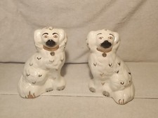 Sumptuous English Beswick Staffordshire White Spaniel Hunt Mantle Dog Pair 8”