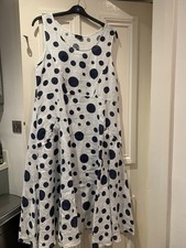 Luca Vanucci Women's Linen White & Blue Spotty Dress Size XL . Ankle Length VGC