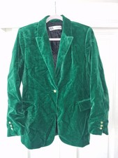 Zara Ladies Emerald Green Velvet Blazer Jacket Size Large
