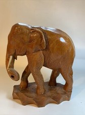VINTAGE Large Wooden Elephant Statue 9.75”X  9 “ across Hand Carved [C2-1]
