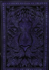 Indian Tapestry Wall hanging Purple Home Decor Leo Lion Face Poster 40x30 Inches