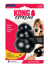 KONG Extreme LARGE Fetch & Chew Dog Toy Black Durable Rubber Treat Stuffable 4"