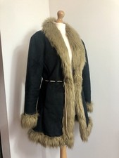 Y2K Size M Boho contrast drawstring Faux suede faux fur Penny Lane Afghan Coat