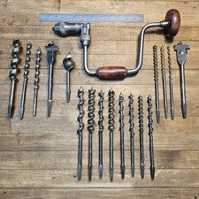 Antique Tools STANLEY & RUSSELL JENNINGS Auger Hand Drill Bits & Brace NICE! ☆US