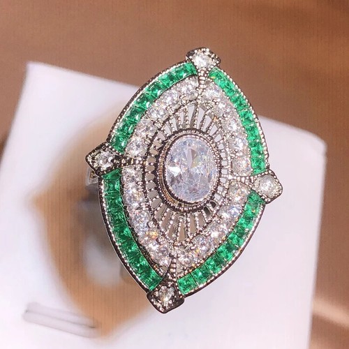 925 silver vintage green oval - silver,