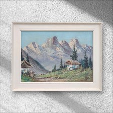 Frans Simon Hoos (1884-1966) Large Framed Alpine Landscape Vintage Oil Painting
