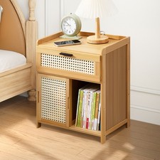 Bamboo Wood Bedroom Bedside Cupboard Storage Side Table Sliding Door Design NEW