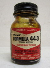 VINTAGE 1980's VICKS FORMULA 44-D COUGH MIXTURE SAMPLE 1 OZ. GLASS BOTTLE EMPTY