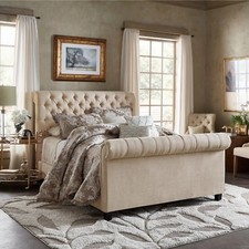 Sleigh bed Scroll Fabric Bed