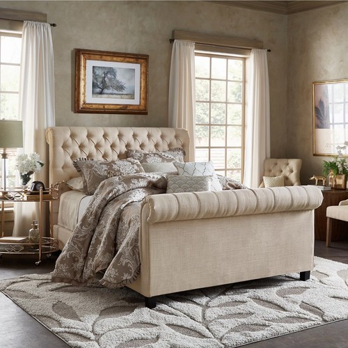 Sleigh bed scroll - bed, fabric