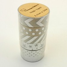 Silver/White Christmas Washi Tape Assortment Set - 6 Spools 1.5cm x 10m