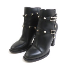 Auth Valentino Garavani Rockstud Short Boots Black/Gold Leather/Metal - w1287i