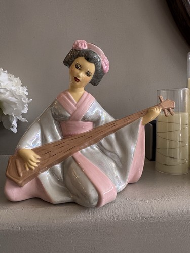Japanese geisha with shamisen - with,