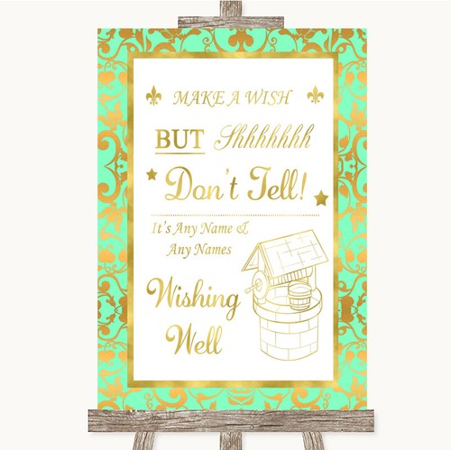 Mint green gold wishing well - green, &