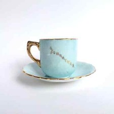 Johnathan Name Gift Vintage 1961 Stanley Bone China Small Cup Saucer Blue Gold