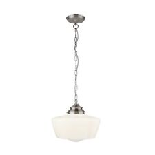 Satin Silver Frame and Chain Pendant Ceiling Fitting Light With Opal Glass Shade