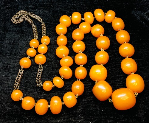 Antique amber necklace barrel - antique,