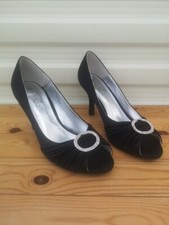 LUNAR elegance Black Satin+ Diamanté Wedding/party Women's shoes UK 5 BNWOT 