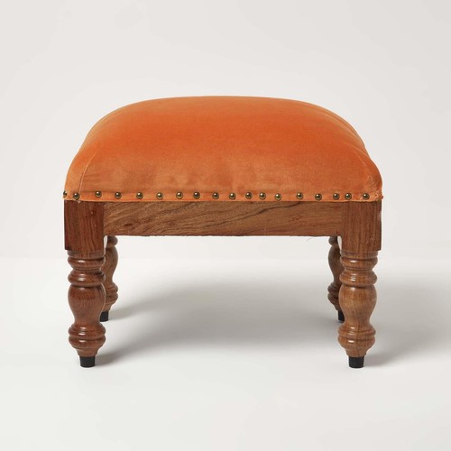 Burnt orange velvet footstool - burnt,