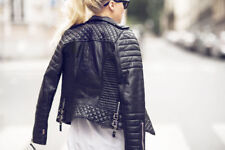 Womens Ladies Quilted Black Lamb Skin Designer Fashion Leather Jacket