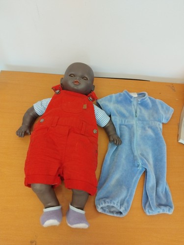 Vintage black baby large doll - black,