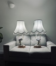 Pair Of Vintage CAPODIMONTE Florence Heron Figurine Table Lamps And Shades