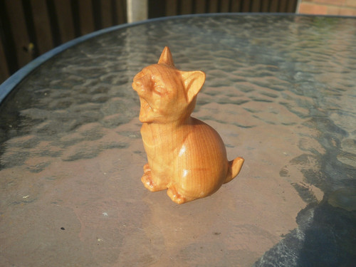 Carved wood netsuke cat