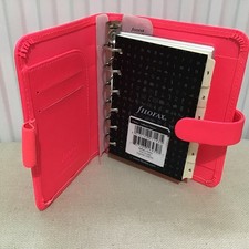 Filofax Saffiano Personal Organiser Neon Pink Faux Leather Diary Planner pocket 