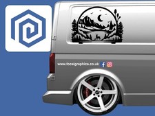 LARGE 2x Mountain Deer Moon Vinyl Decals For Camper Van Caravan Sticker Graphic