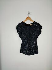 Vintage Womens Sequin Sleeveless Top Black Silk Beaded Best Fit 8-10 Party