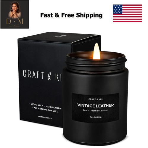 Vintage leather candle - candle, black