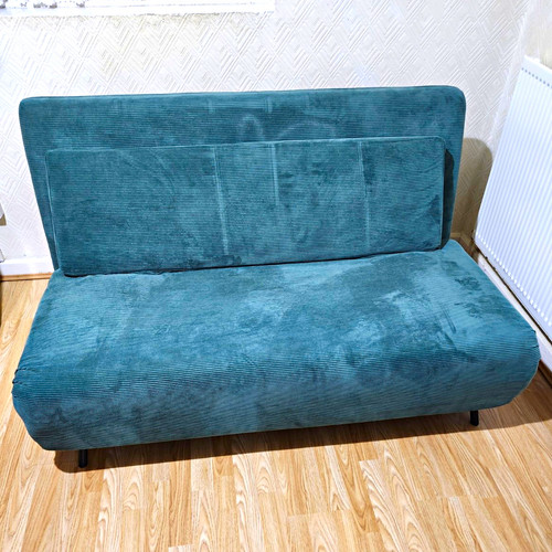 Teal fabric convertible sofa - convertible,