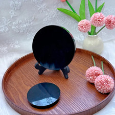3.3'' Natural Black Obsidian Mirror, Scrying Mirror, Healing Crystal Home Decor