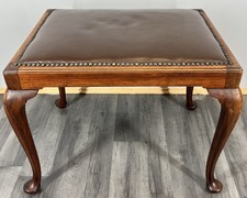 Footstool Vintage Walnut Table Stool Chippendale Leather Seat LOT 4191