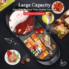 Electric Grill Indoor Teppanyaki Grill Hot Pot shabu 2 in 1