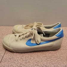 Vtg 1970s 80s Nike All Court Shoes 7.5 Rep. Of Korea White Canvas Blue Swoosh
