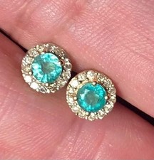 AA Colombian Emerald & Diamond halo earrings solid 9ct gold Auth Natural stones!