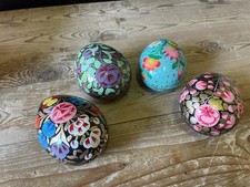 Vintage Kashmir Papier Mache egg trinket boxes Hand Painted Eggs x4