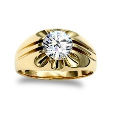 Mens 9ct Gold Jewelco London CZ 10 Claw Solitaire Gypsy Ring 6.5mm 1 Carat