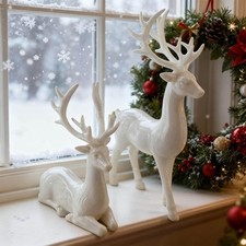 2 Pcs Reindeer Statues,Xmas Figurines,Indoor Holiday Decor Table Centerpieces UK