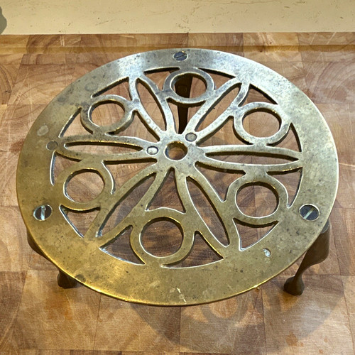 Vintage antique brass trivet - vintage,
